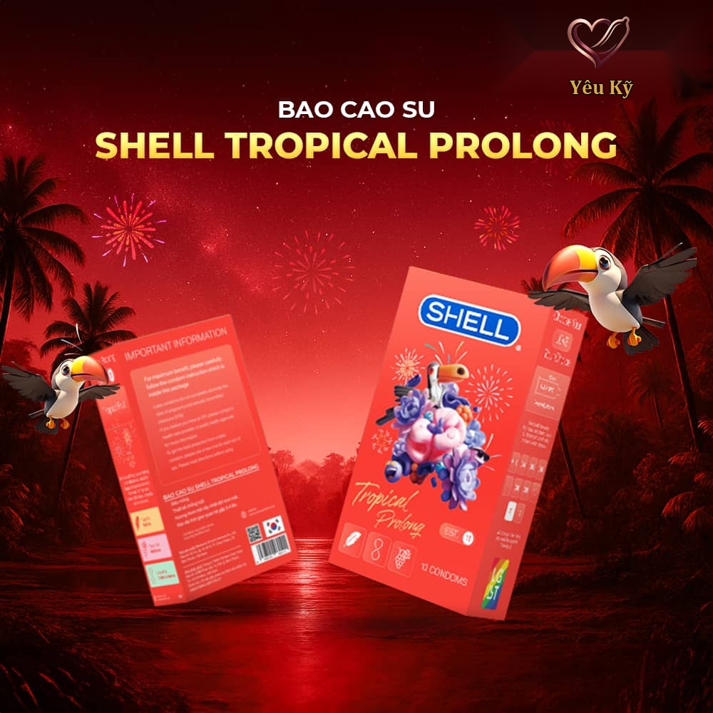 Bao cao su Shell Tropical Prolong - Siêu mỏng, kéo dài thời gian, hương hoa quả nhiệt đới - Hộp 10 cái - Ảnh 2