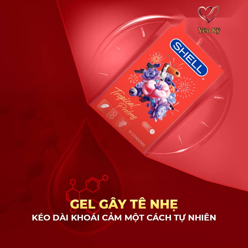 Bao cao su Shell Tropical Prolong - Siêu mỏng, kéo dài thời gian, hương hoa quả nhiệt đới - Hộp 10 cái - Ảnh 5