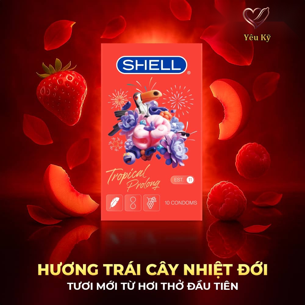 Bao cao su Shell Tropical Prolong - Siêu mỏng, kéo dài thời gian, hương hoa quả nhiệt đới - Hộp 10 cái - Ảnh 6