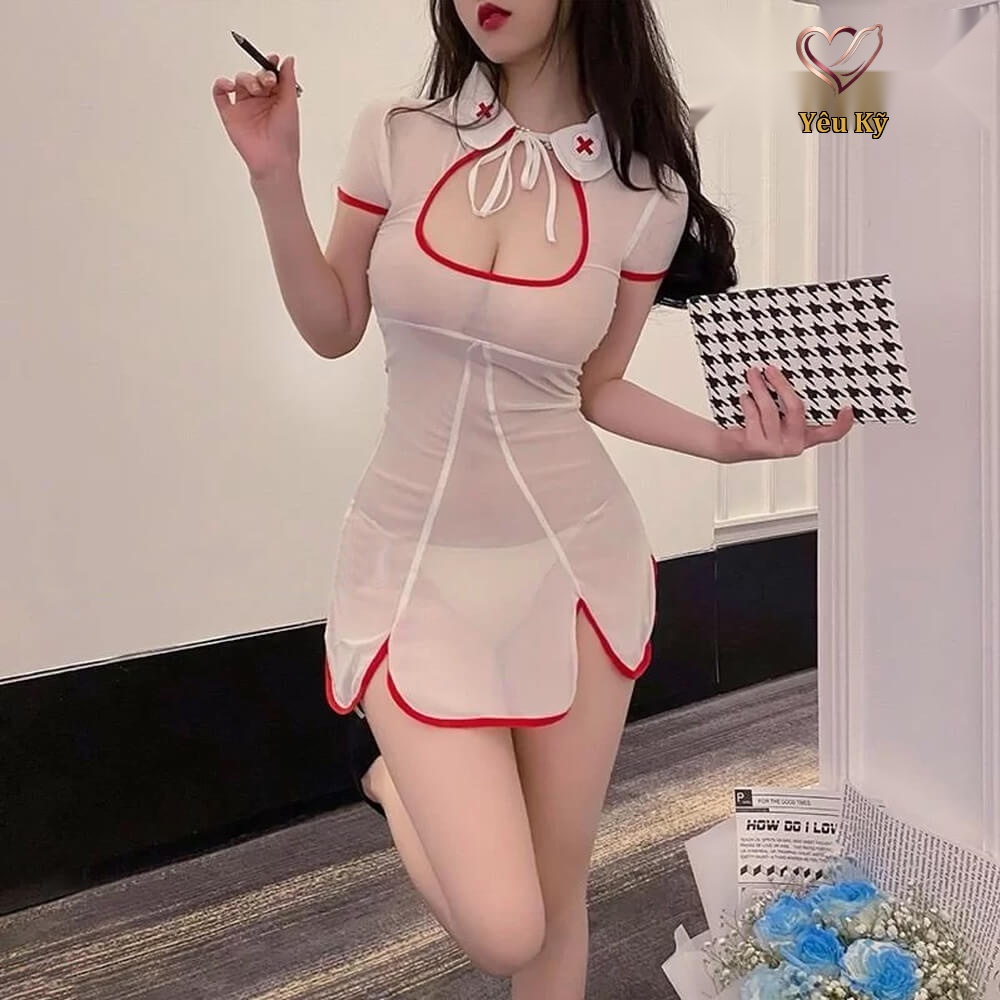 Thời trang sexy cosplay nữ y tá xuyên thấu YT15 - Ảnh 2