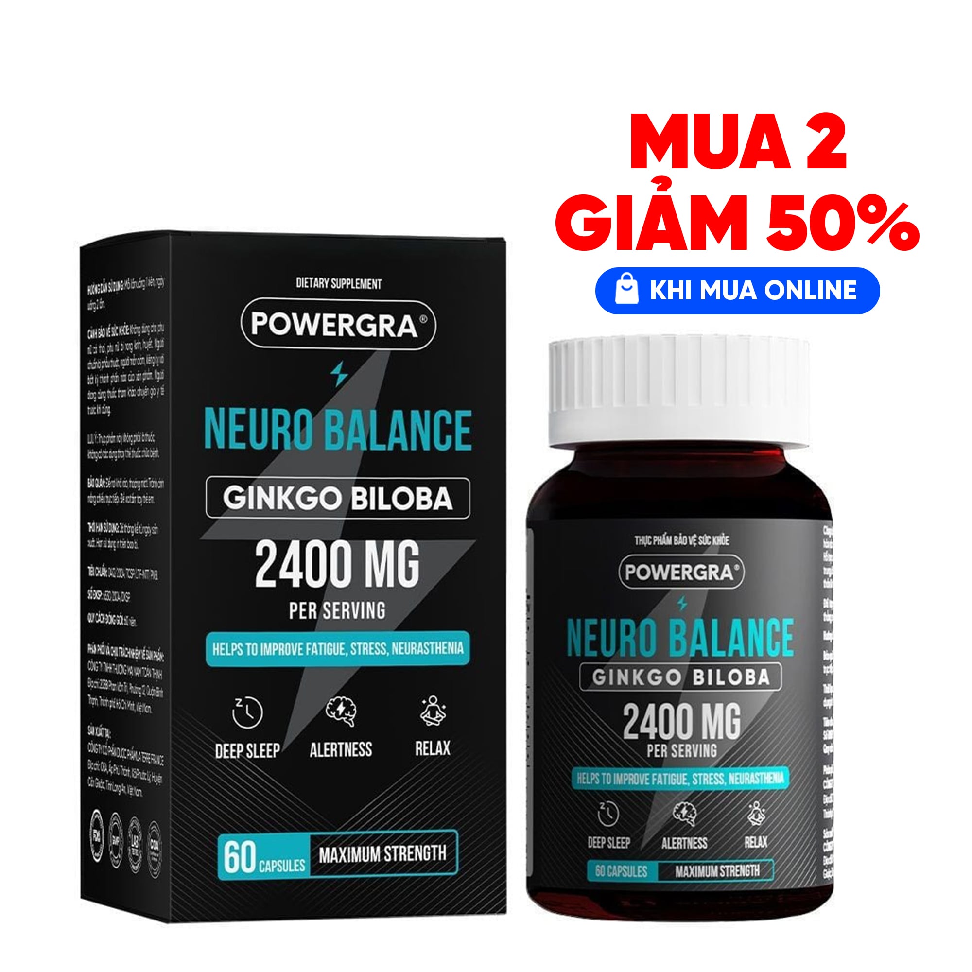 Viên uống bổ não, tăng cường trí nhớ Powergra Neuro Balance - Hộp 60 viên
